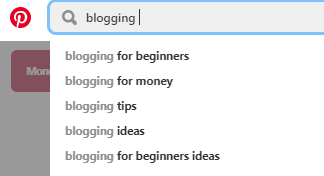 Blogging search terms available in Pinterest search bar