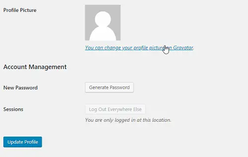 Change your Profile Picture by clicking "You can change your profile picture on Gravatar" link on you Edit Profile Page in WordPress Admin